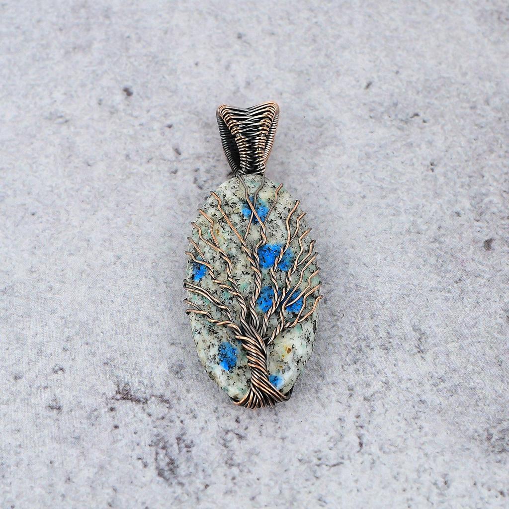 Tree Of Life K2 Azurite Pendant, 999 Copper Wire Wrapped Gemstone Jewelry, Handmade Pendant, For Thanksgiving