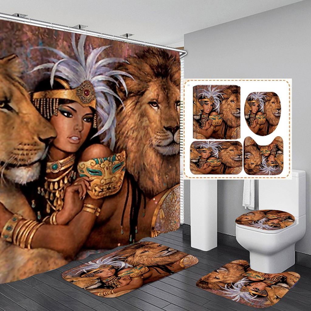 4 шт. наборы занавесок для душа серии Lion для ванной комнаты, нескользящие коврики для ванной комнаты, крышка для унитаза, коврик для ванной