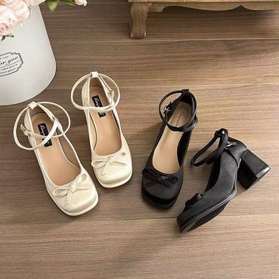 Водонепроницаемые туфли-лодочки с неглубоким вырезом, на среднем каблуке, легкие и нежные Мэри Джейн, французские туфли на толстом каблуке, женские балетки с перекрестными ремешками, туфли на высоком каблуке 2025