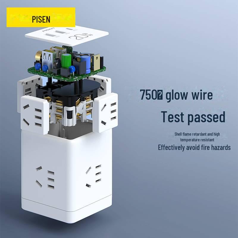 PISEN 20W Быстрая зарядка Cube: Многофункциональное настольное зарядное устройство и розетка