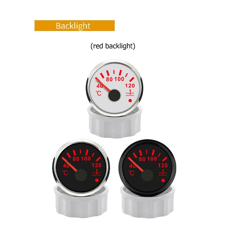 ELING 52mm Waterproof Water Temp. Gauge Signal 40-120℃ with Red Backlight and Light Alarm for Motorcycle Boat Car Universal