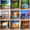 Window Scenery Mural Tapestry Wall Background Cloth Tree Hole Furnace Hanging Cloth Large Tapestry