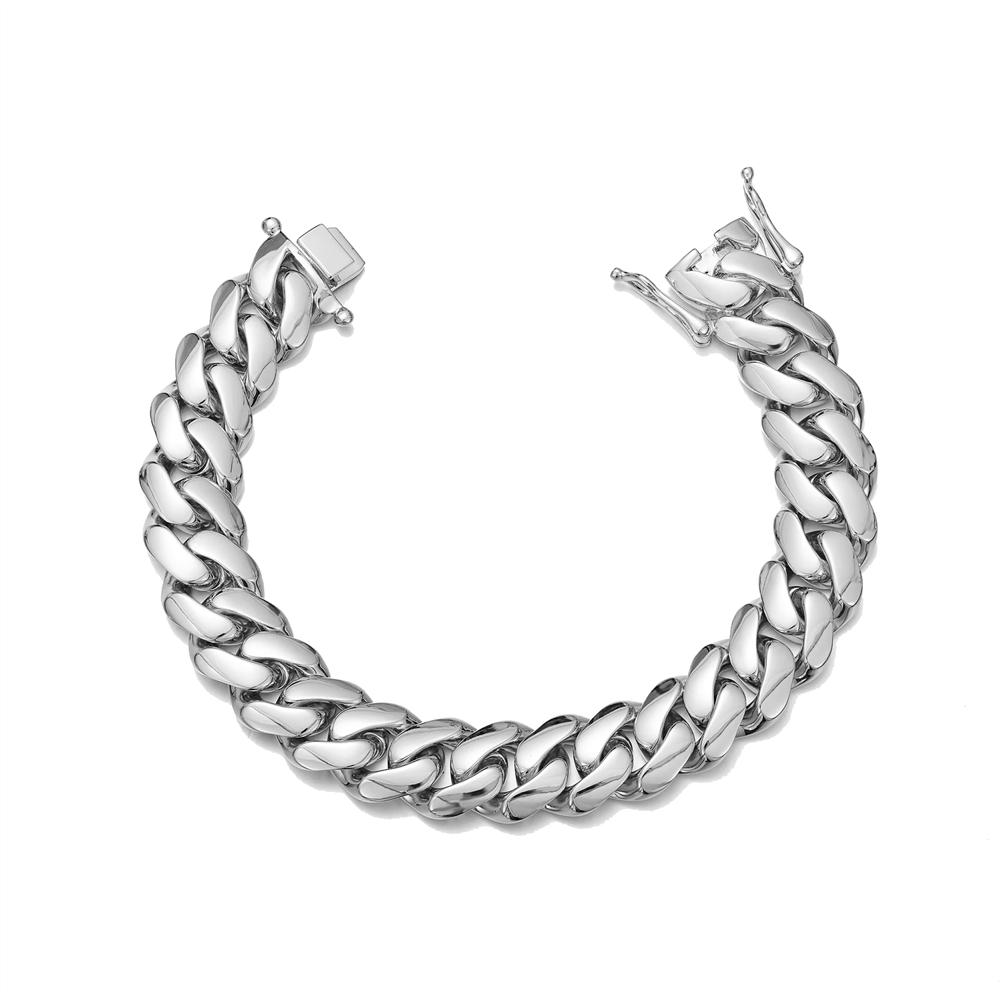 Hip Hop Rhodium Plated Jewelry 8-20mm Laminated Stainless Steel Flat Cuban Link Chain Bracelet for Women and Men