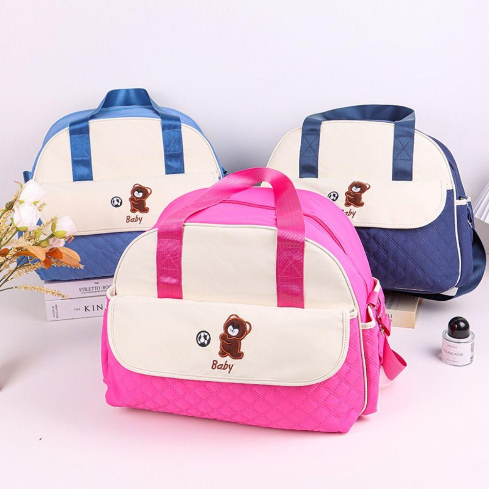 Large Capacity Cartoon Mommy Bag Bear Pattern Portable Diaper Bag Mommy Crossbody Bag Daily Use