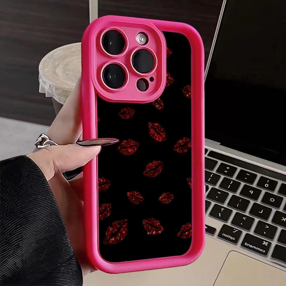 LZ23 Lips Kiss Heart Design Art Silicone Phone Case for iPhone 11 13 14 15 16 Pro Max 7 8 16 Plus 12 Mini XS Max XR Shockproof Back Cover