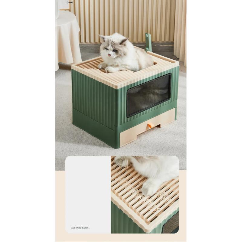 Drawer-type Foldable Cat Litter Box Household Semi-enclosed Anti-odor Cat Toilet Large Cat Poop Basin Potty Pet Supplies