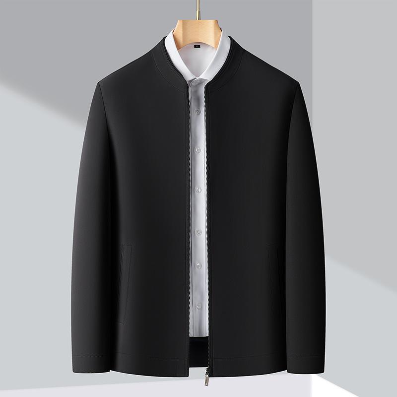 Men's Mulberry Silk Jacket Spring and Autumn New Business Casual Versatile Daddy Stand-up Collar Top for Men
