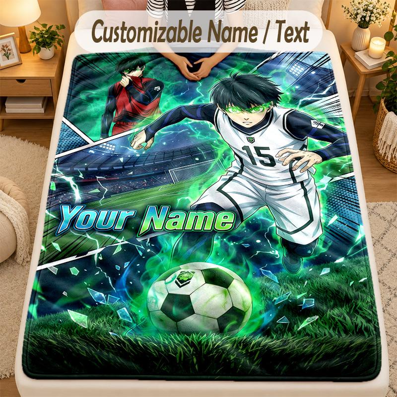 Flannel BlanketBlue Lock Custom Name Text Personalized Soft Warm Throw Blanket Home Decor Gift