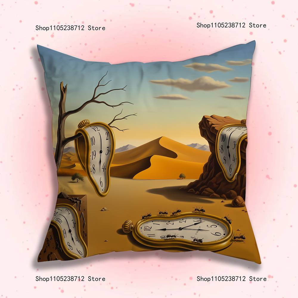 S-Salvador Dali The Persistence Of Memory Clocks Pillow Case Plush Fabric Soft Pillowcase Sided Print Sofa Cushion Cover Throw