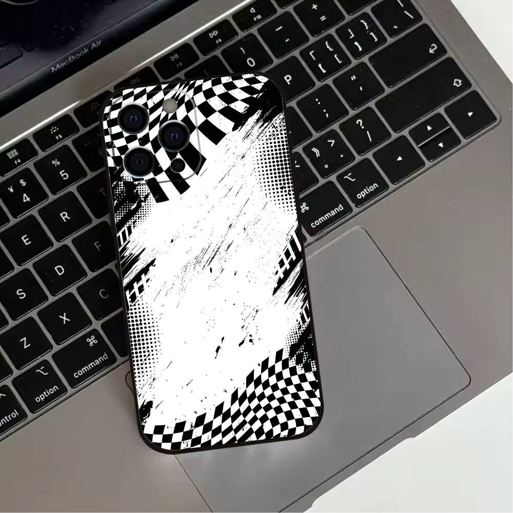 Racing Checkered Flag Phone Case For iPhone 17,16,15,14,13,12,11 Plus,Pro Max,XS,Soft Silicone Black Cover