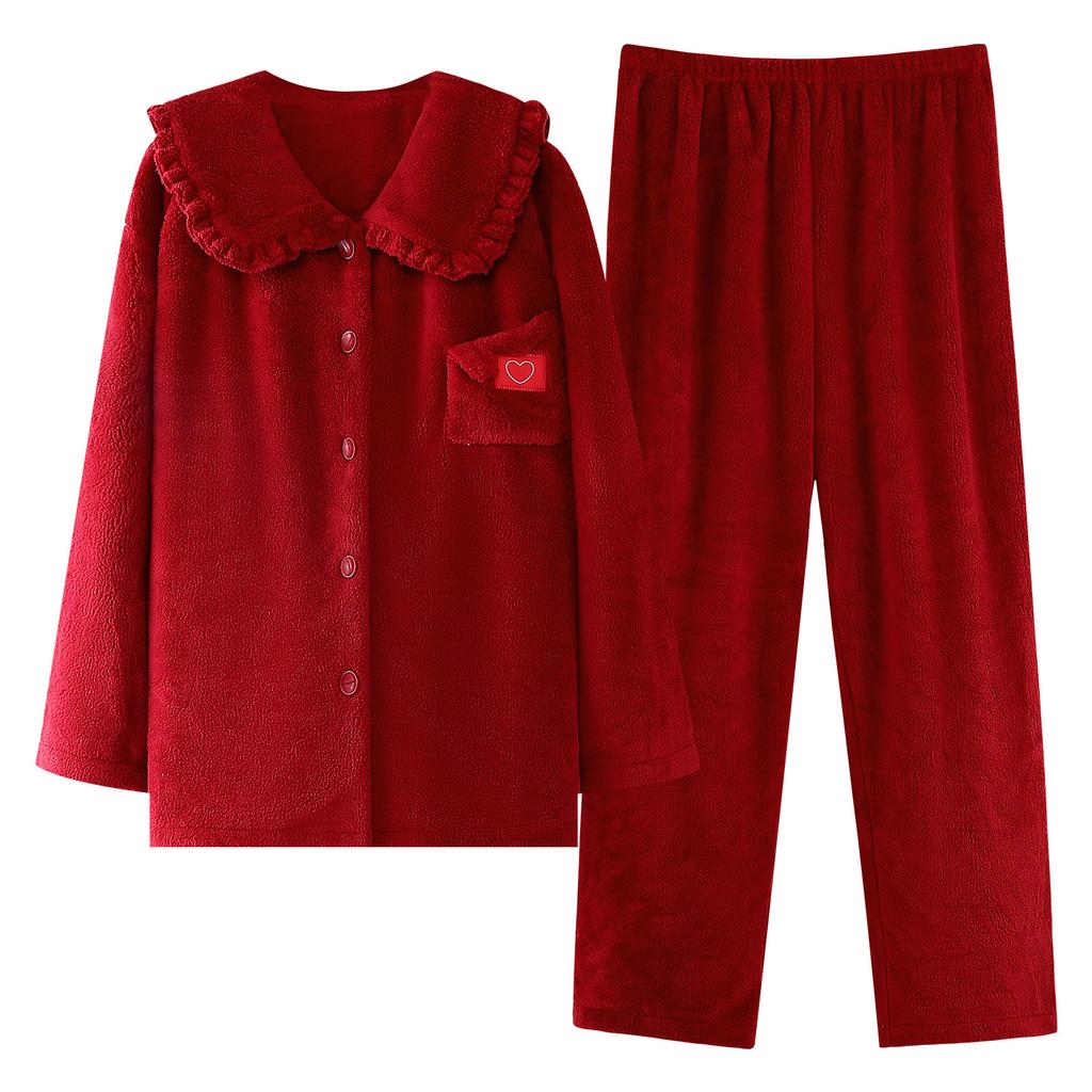 Красная свадебная пижама из кораллового флиса, костюм для пары молодоженов, осенне-зимняя утолщенная фланелевая пижама, новогодняя домашняя одежда для мужчин и женщин