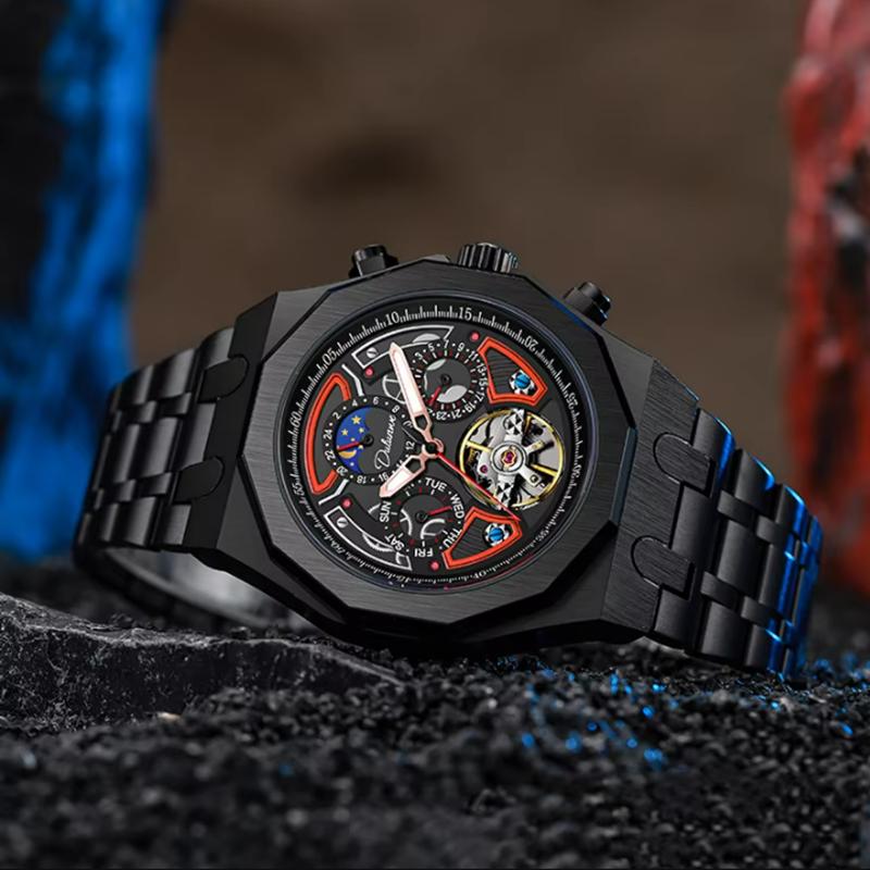 Мужские механические наручные часы Автоматические Мужские Роскошные Часы с Фазой Луны Мужские Повседневные Водонепроницаемые Деловые Светящиеся Часы