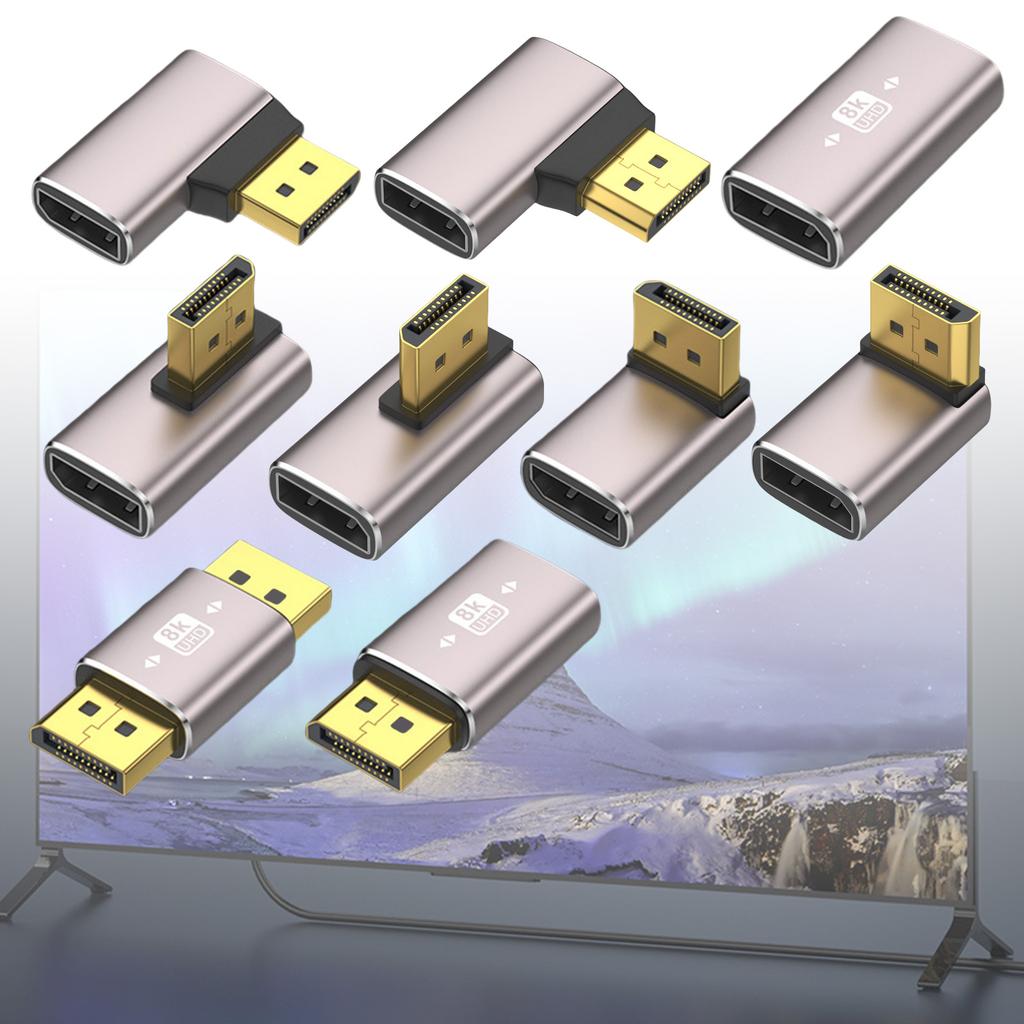 Адаптер DisplayPort 1.4 8K, позолоченный адаптер 90 градусов, угловой DisplayPort, вертикальные разъемы «папа-мама»