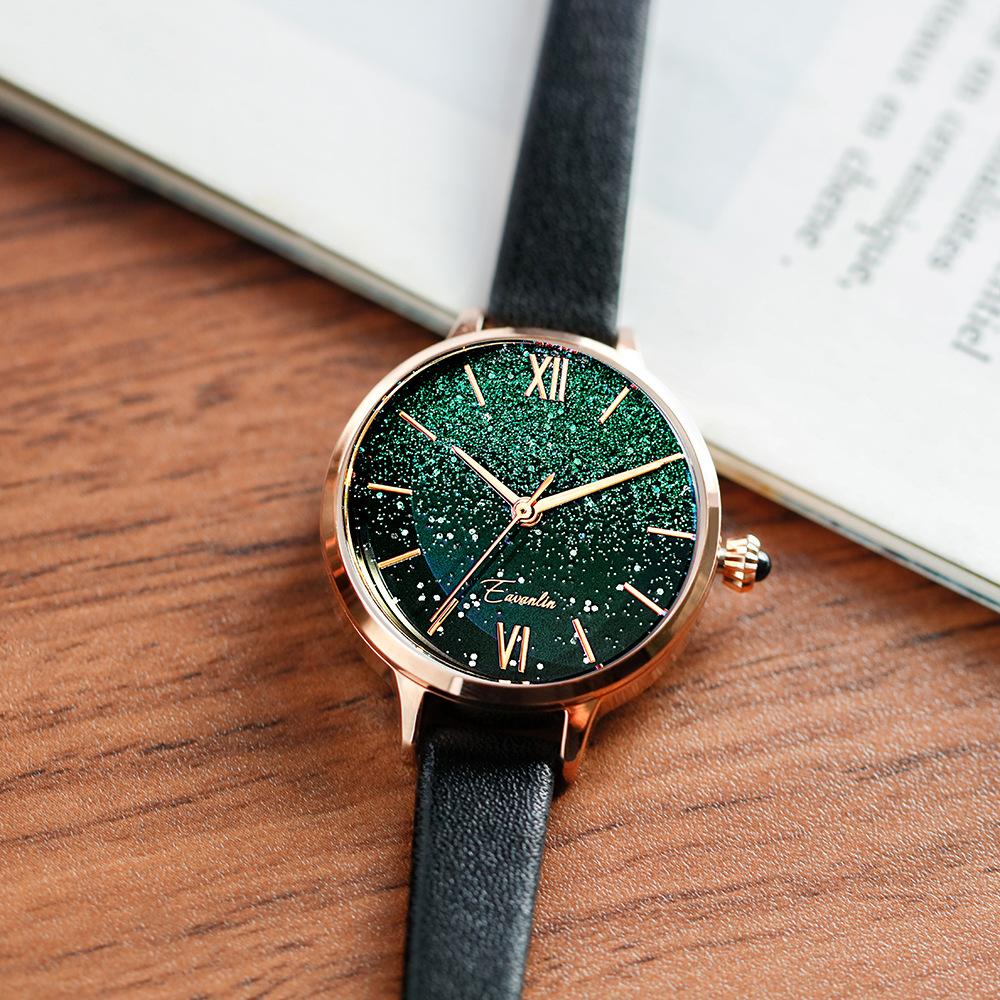 Женские часы Gradient Starry French Light Luxury Niche Watch Feminine Small Green Watch Simple Belt Womens Watch