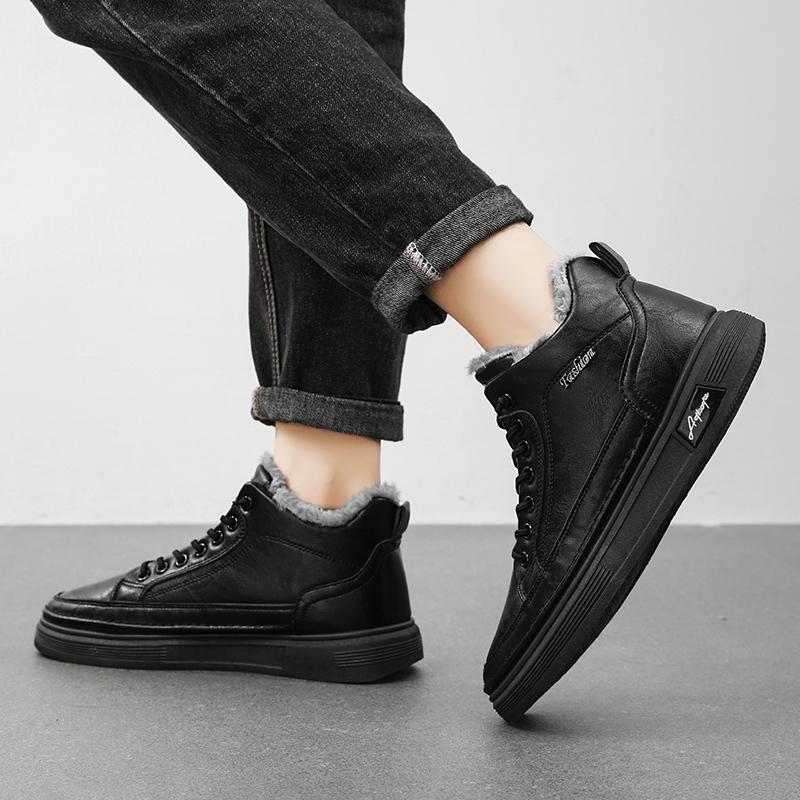 Men Boots Winter High Top Leather Shoes Plush Keep Warm Fashion Ankle Boots Business Casual Outdoor Shoes