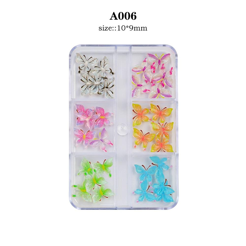 6Grids Подвески для ногтей Цветы Украшения для ногтей Принадлежности для ногтей Бабочки Аксессуары для ногтей Маникюрша