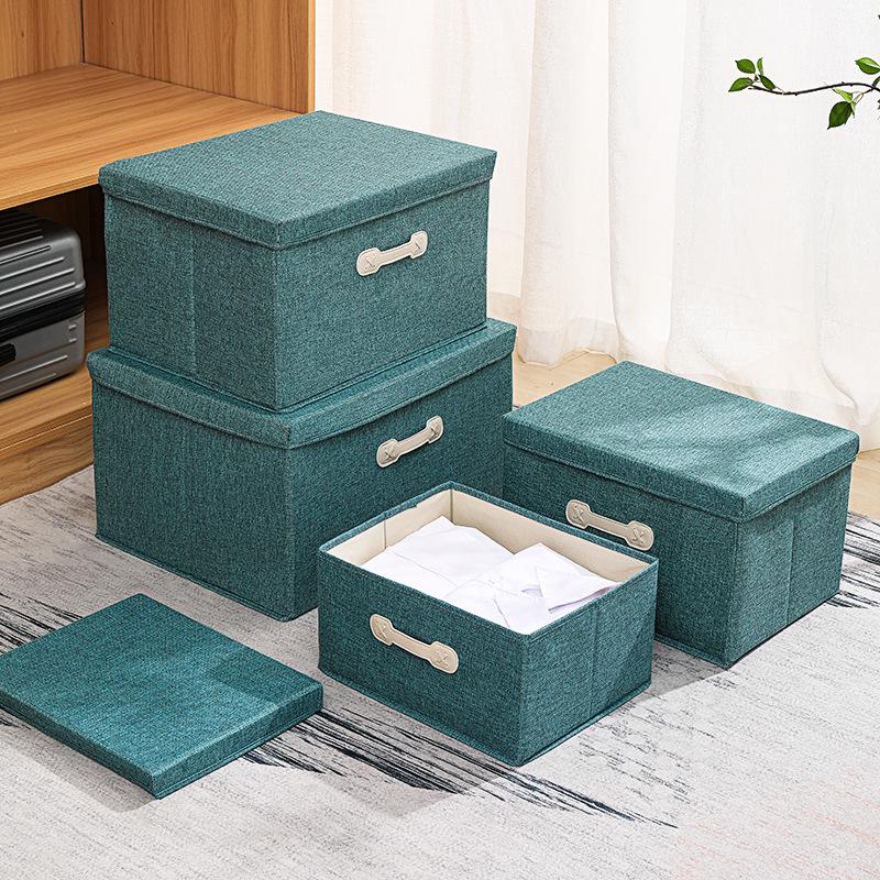 Portable Cotton and Linen Storage Box with Lid for Clothes and Toys, Foldable Cabinet Organizer