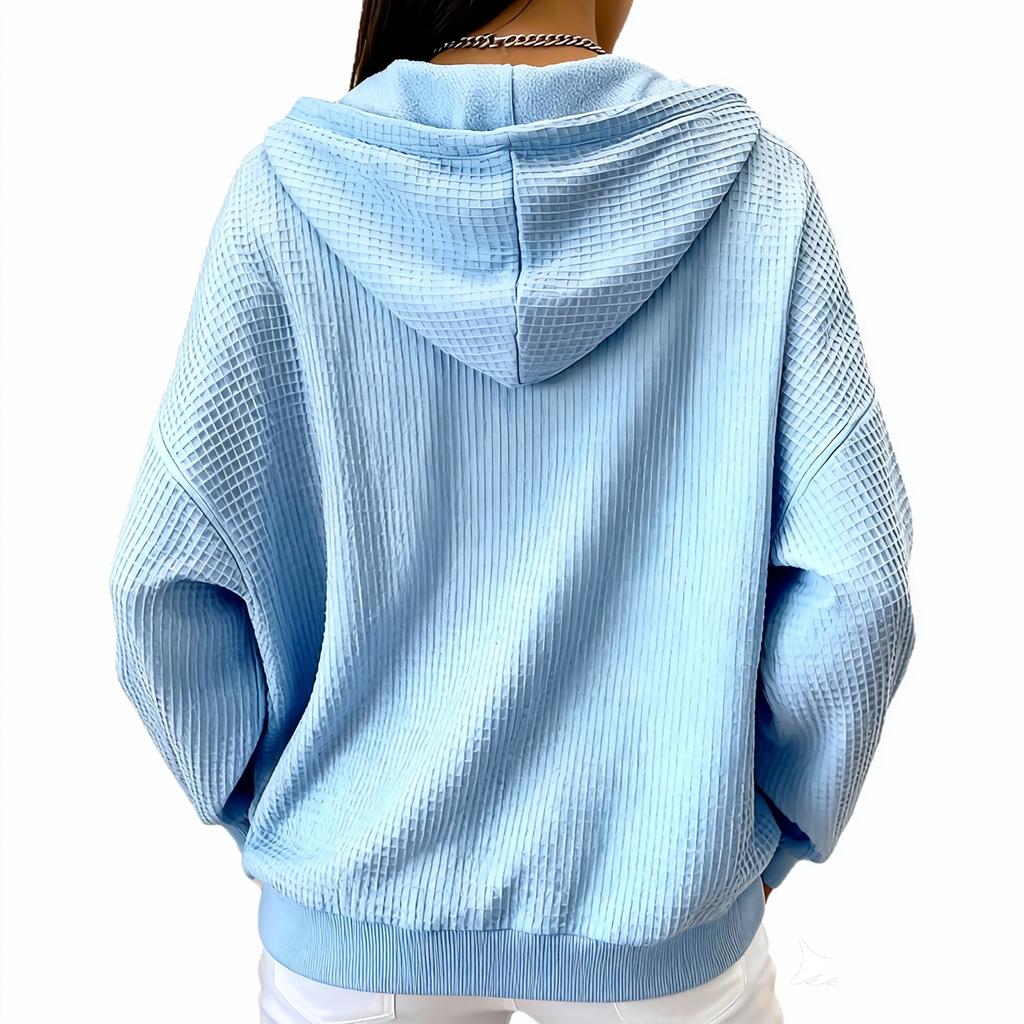 Fashion Women's Color V-neck Button Up Hoodie