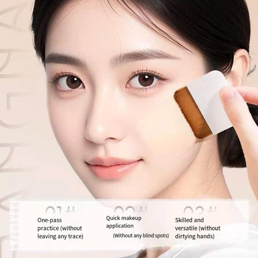 Portable foundation with built-in mirror, one-character design, flat, seamless, non-stick makeup brush