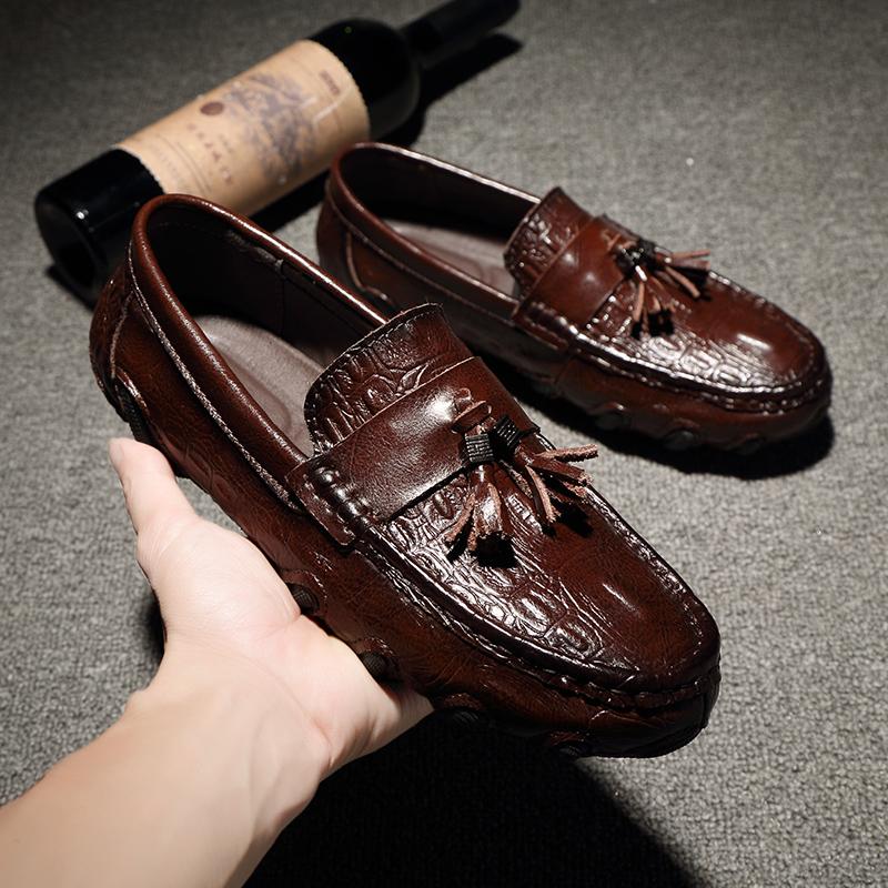 Luxury Brand Men Loafers 2024 Genuine Leather Casual Shoes Crocodile Pattern Mocassins Men's Shoes Plus Size 38-47 Driving Shoes