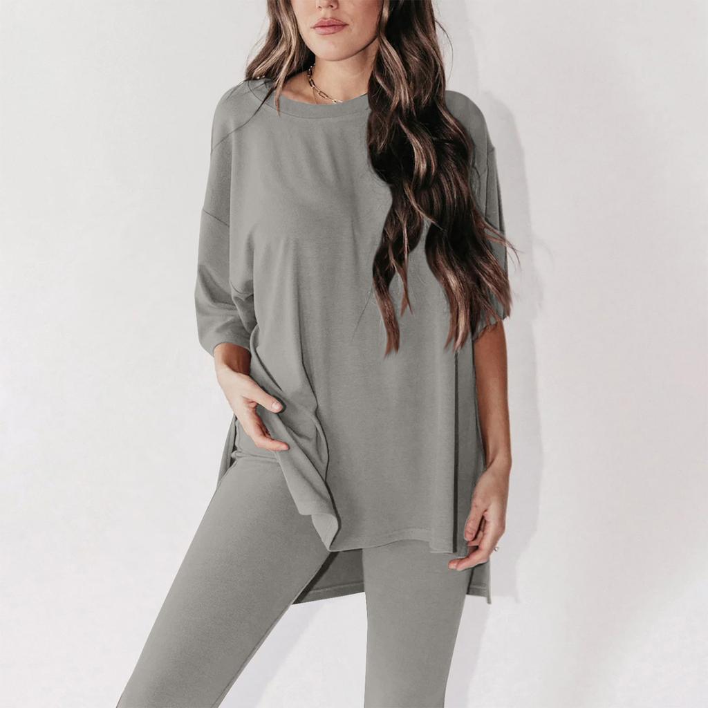 Женский летний комплект из 2 предметов с круглым вырезом и короткими рукавами, заниженными плечами, топ для больших мальчиков и обтягивающие байкерские шорты для йоги, комплект