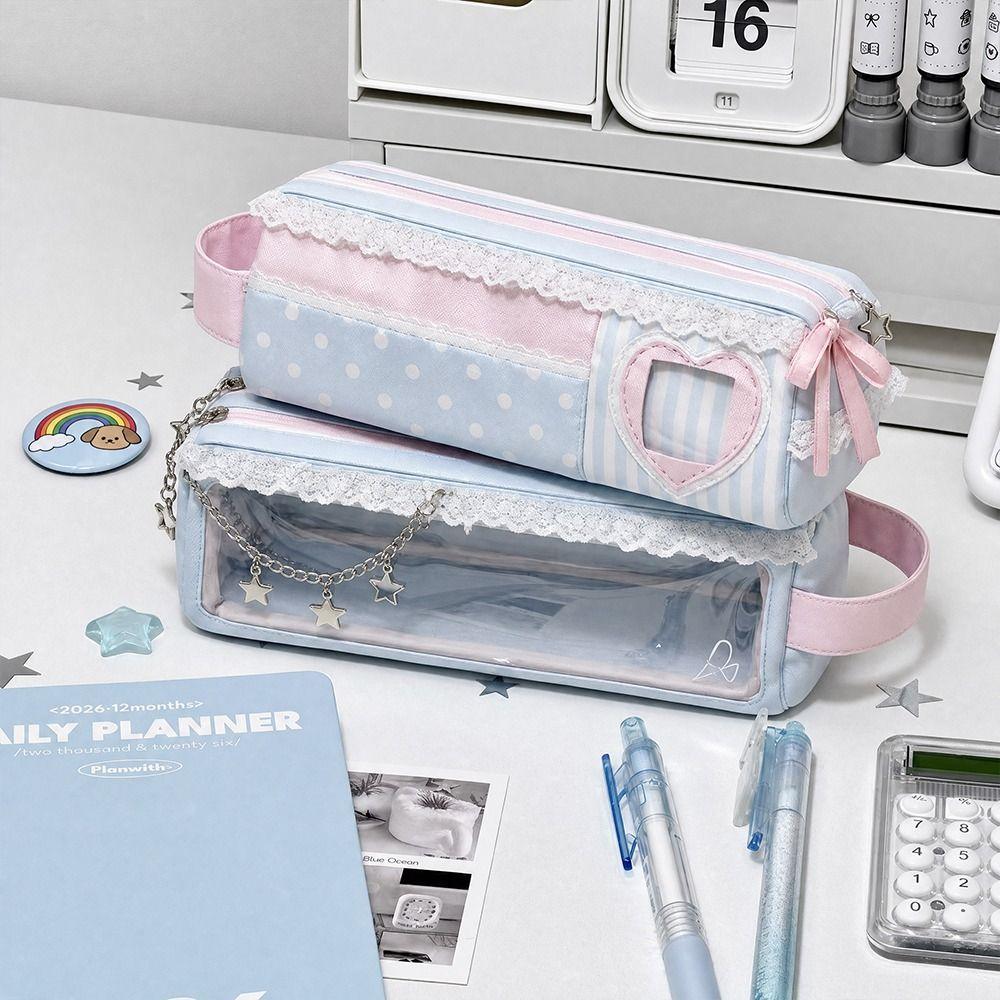 Large Capacity Pen Bag Polka Dot Design Pencil Pouch Kawaii Stationery Bag  School Office Supplies
