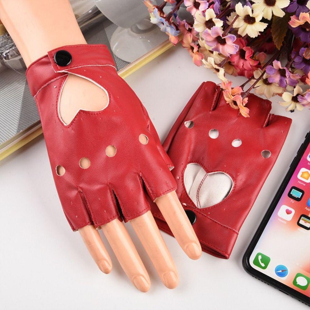 Mittens Dance Mittens PU Leather Gloves Ladys Driving Dress Heart Mittens Five Finger Gloves