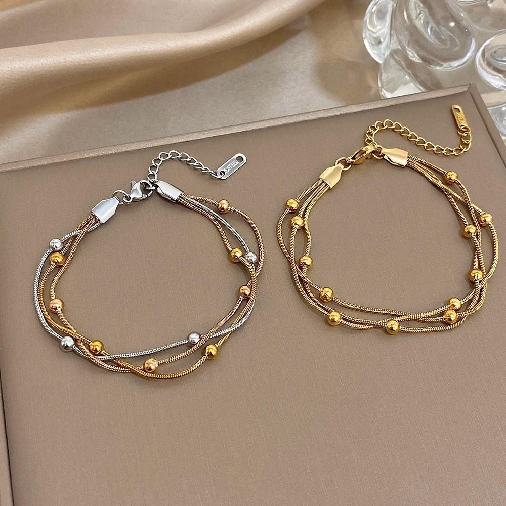 Gold Silver Color Wrap Beaded Bracelets Round Beads Party Jewelry Snake Chain Bracelet  Women