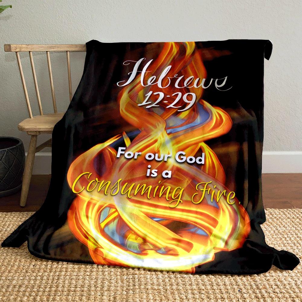 Fiery swirls with vibrant orange and yellow tones against a dark backdrop. for all seasons blanket lunch break throw gift