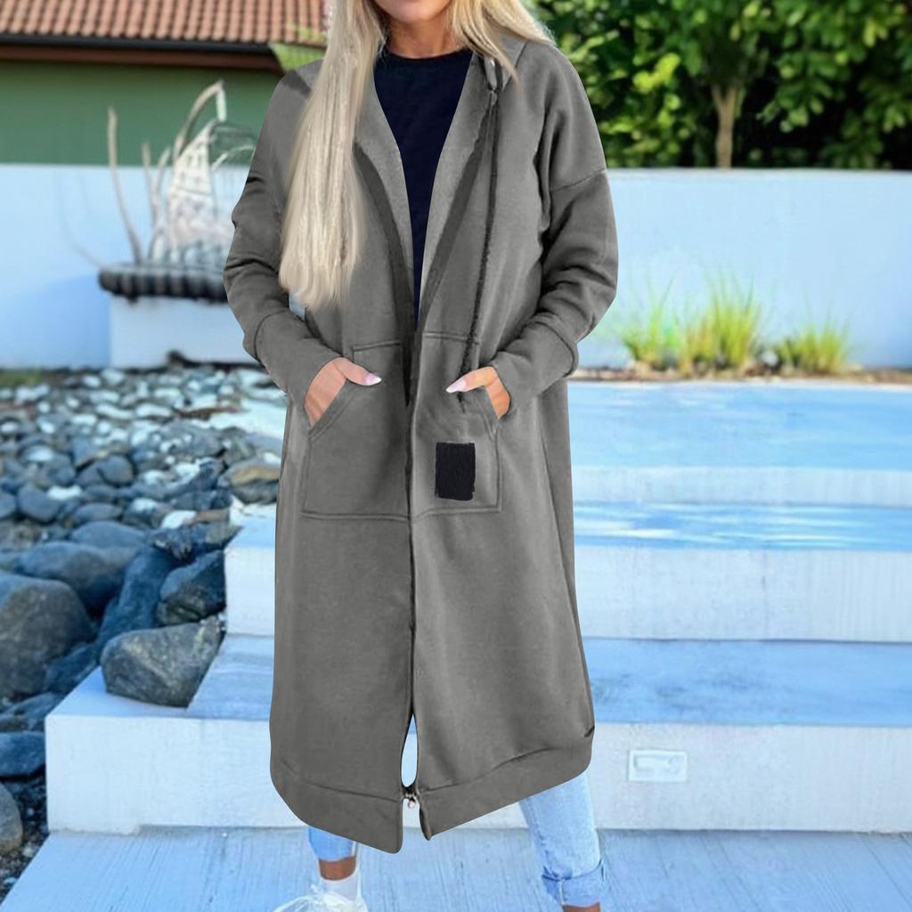 Женская модная куртка Повседневный однотонный кардиган с длинными рукавами Худи Длинное пальто