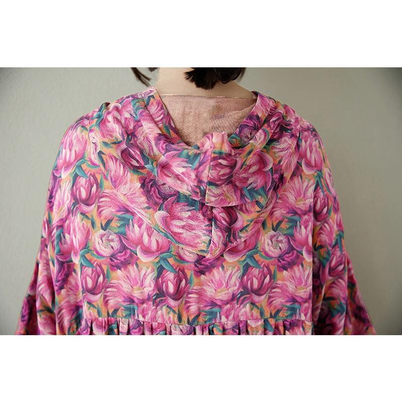 DIMANAF 2025 Лето Женское Платье Большого Размера Винтажное Базовое Платье Цветочное С Капюшоном Плиссированное Повседневное Длинное Свободное Платье Макси