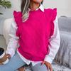 Women Autumn Winter Fungus Trim Diamond Knit Tank Top Sweater O Neck Solid Color All Match Knitted Tops S-L