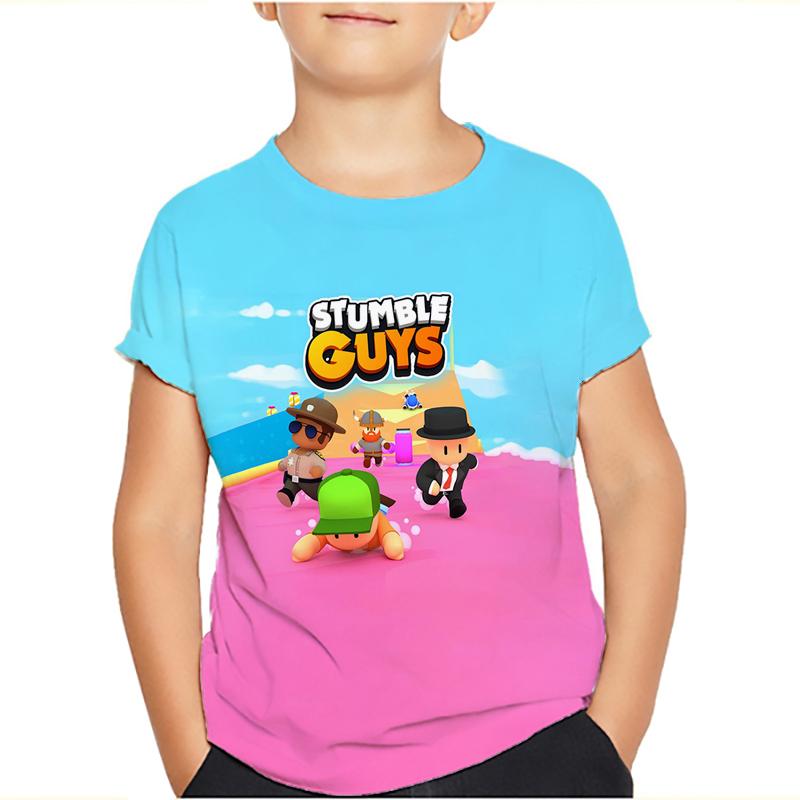 Футболки для детей Stumble Guys Stumble Game Cartoon 3D Print с коротким рукавом для мальчиков/девочек с круглым вырезом, модные футболки для мальчиков, футболки, топы, одежда