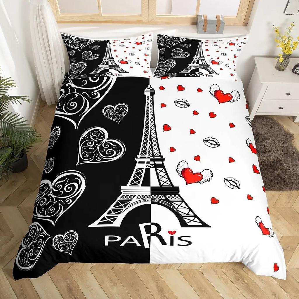 Винтажный комплект пододеяльника «Эйфелева башня» Современные 3D комплекты постельного белья на парижскую тематику Всемирно известный городской пейзаж Чехол для одеяла Чехол для стеганого одеяла