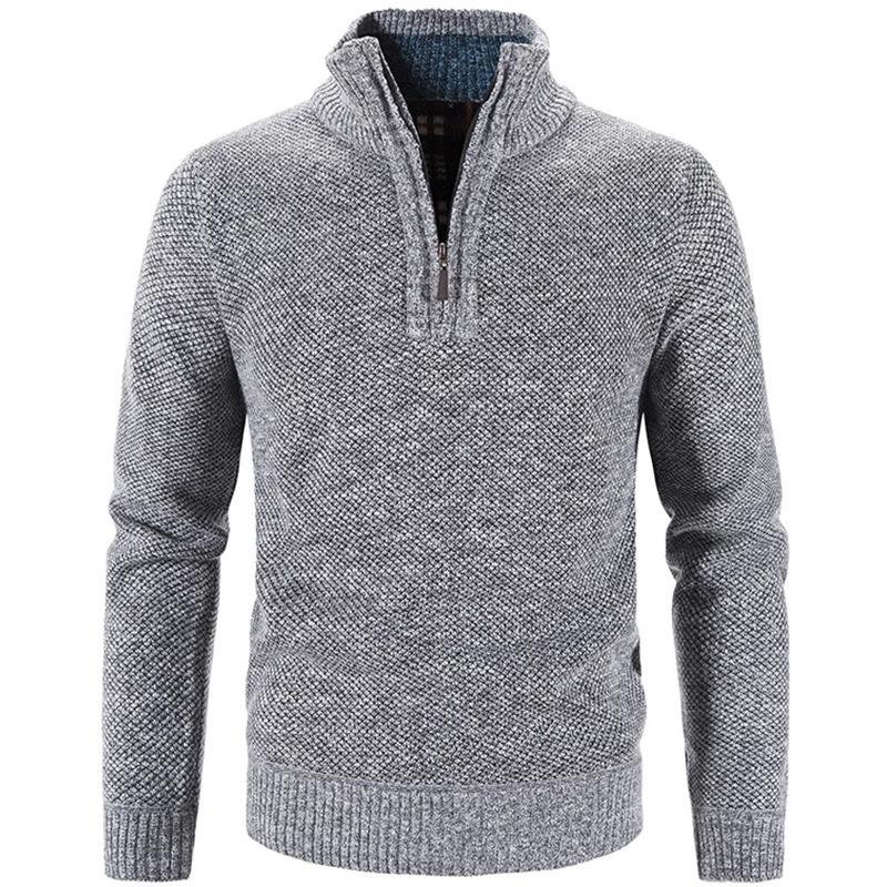 Men's Warm Knitted Pullover Winter Men's Fleece Thicker Sweater Half Zipper Turtleneck Warm Pullover Quality Male Slim Knitted Wool Sweaters