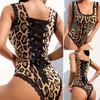 Женский сексуальный кружевной леопардовый боди без рукавов, женский ремень на шнуровке, обтягивающий комбинезон, женский