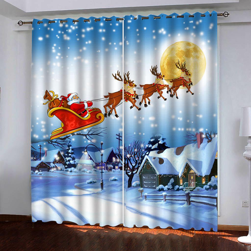 Christmas Decoration Golden Bell Polyester Window Curtains Luxury Curtains for Living Room Drape All for Kitchen and Home