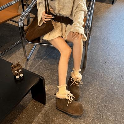 Уродливо-милые зимние женские сноубутсы на толстой подошве с внутренней платформой, с большой круглой носочной частью, новые 2025 года, теплые, на бархатной подкладке, милые, хлопковые туфли-буханки