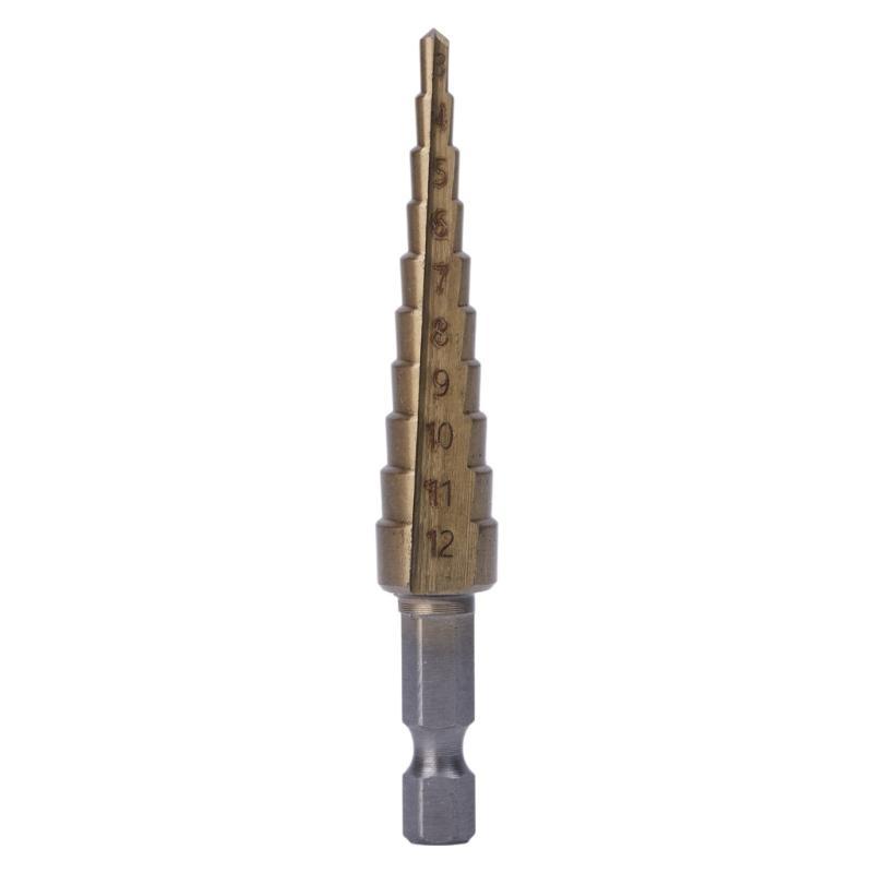 HSS Titanium-Coated Step Drill Set 1/4" shank 3-12mm cutting tool Reamer