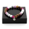 Stones and Minerals. Howlite Pearl Bracelet + Pink Ribbon Agate + Matte Purple Mica + Wood Made In France.