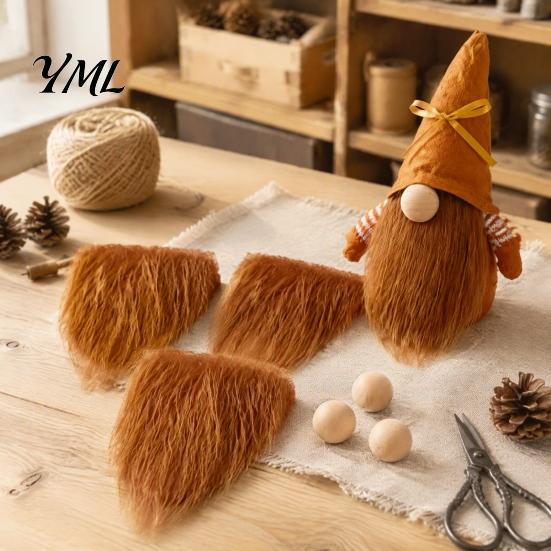 Wooden Ball Nose for Gnomes 3Pcs DIY Gnome Beards with Noses, Plush Beard, Handmade Gift Crafting Tools Faux Fur Dwarf Beard Christmas Elf Doll