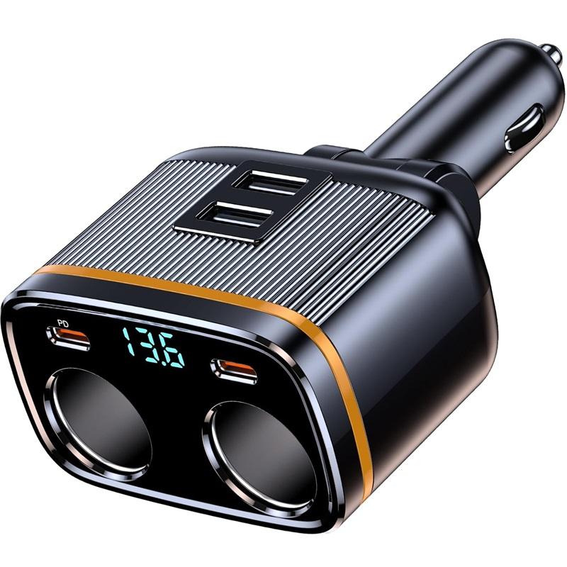 Автомобильное зарядное устройство USB C мощностью 145 Вт, адаптер прикуривателя, автомобильное зарядное устройство PD мощностью 45 Вт с функцией быстрой зарядки и светодиодным вольтметром для телефона, iPad, GPS, видеорегистратора и многого другого