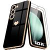 Case + 2 Tempered Glasses - Booling - for Samsung Galaxy S23 FE - Black - Shockproof - Golden Heart Pattern
