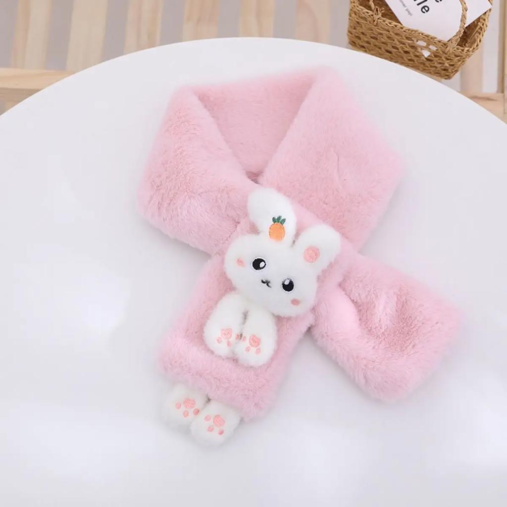 Зимние шарфы для мальчиков и девочек, толстый плюшевый детский шарф с крестиком, детский нагрудник, милый мультяшный кролик, искусственный мех, защита шеи, теплая шаль