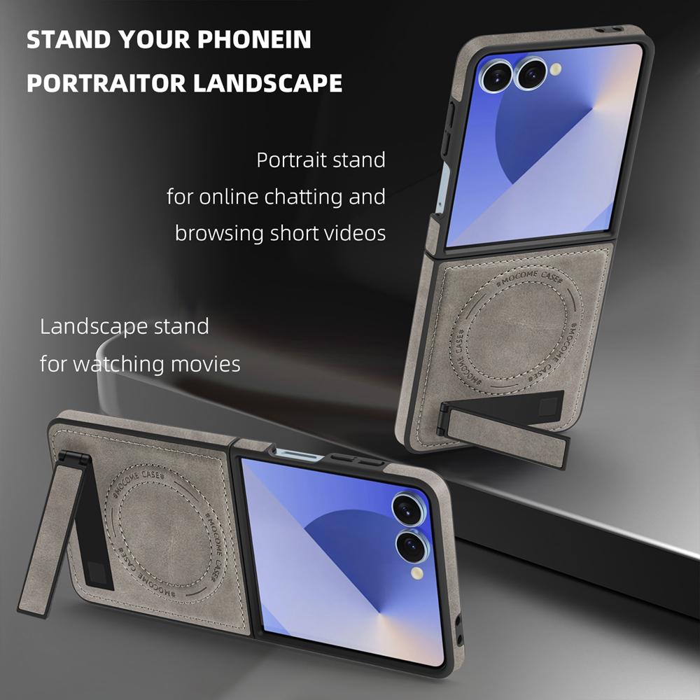 KEYSION Luxuxy PU Leather Magnetic Case for MagSafe for Samsung Galaxy Z Flip 7 5G 7 SE Kickstand Wireless Charging Phone Cover