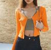 Spring Autumn V Neck Knitted Cardigan Sweater Women Sexy Cropped Tops Y2K Long Sleeve Cardigans Open Stitch Slim Knitwears 30571