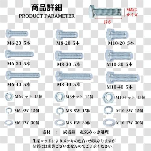 Hex Bolt, Nut, and Washer Set with Storage Case, Fully Threaded, M6, M8, M10, Carbon Steel, Electroplated