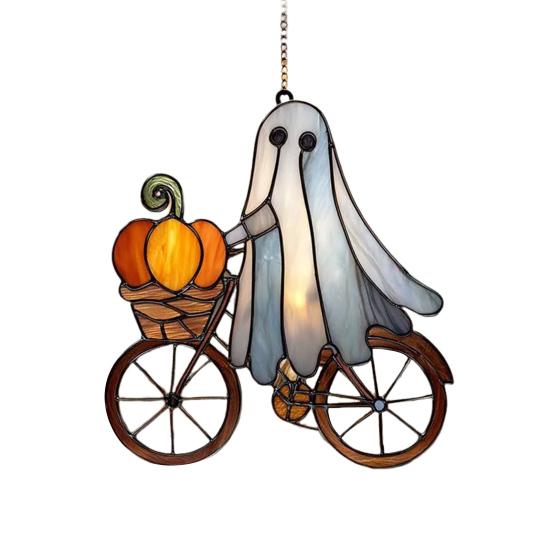 Halloween Ghost Ride Ornament with Lanyard Solar Trap Witch Hat Pumpkin Passenger Hanging Pendant Sun Catcher