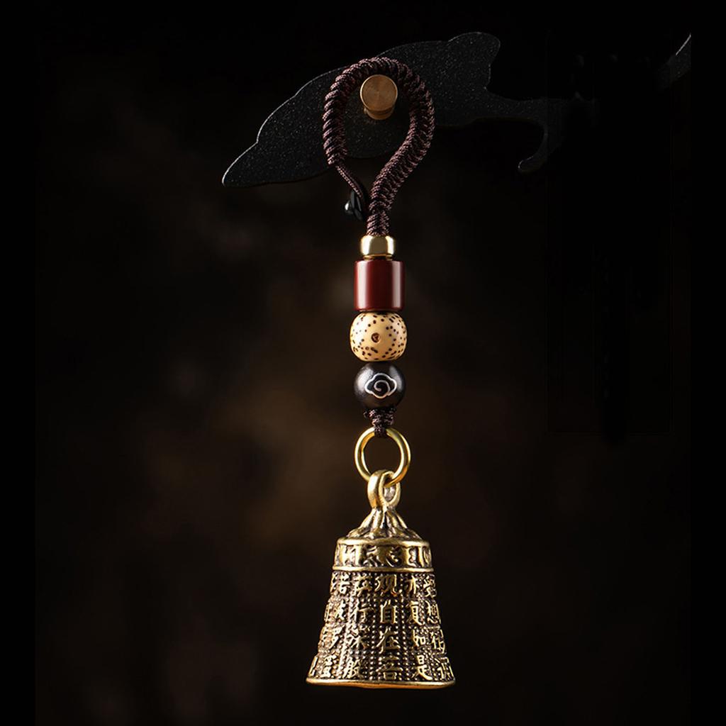 Vintage Brass Tibetan Buddhism Mantra- Bell Keychains Lanyard Pendants Handmade Rope Car for Key Chain Rings Hanging Jew