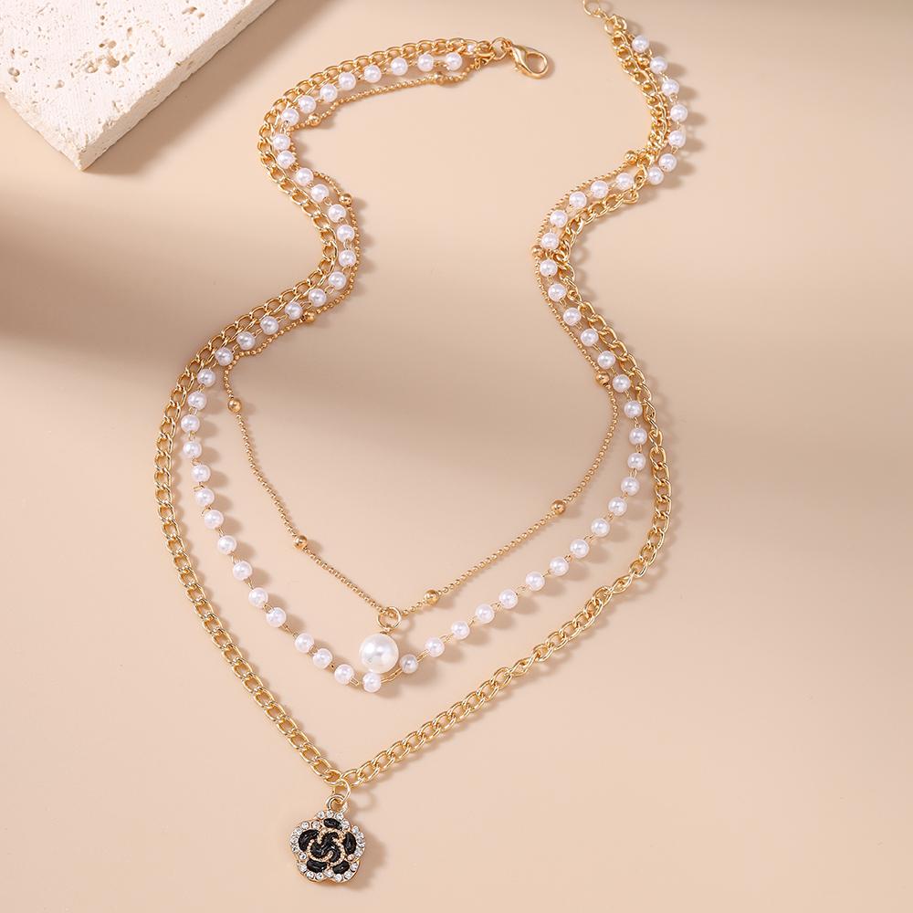 Elegant Multi Layer Rose Flower Pendant Necklaces for Women Girls Pearl Necklace Birthday Party Jewelry Gift